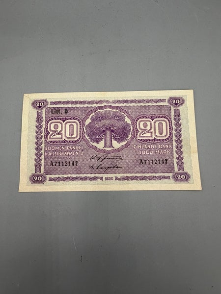 Seteli, Suomi, 20 Markkaa 1939, Litt.D, A-sarja.